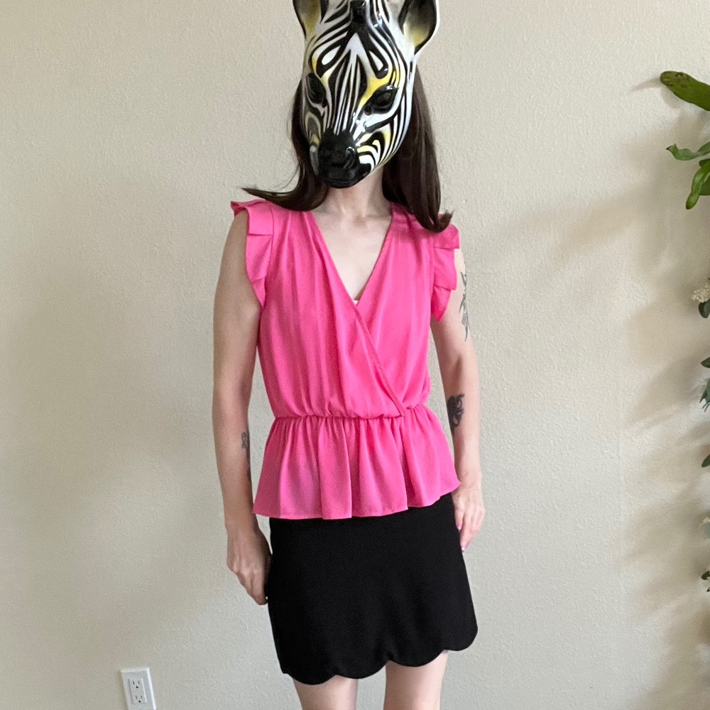 💕Pink Peplum blouson wrap blouse XXS💕